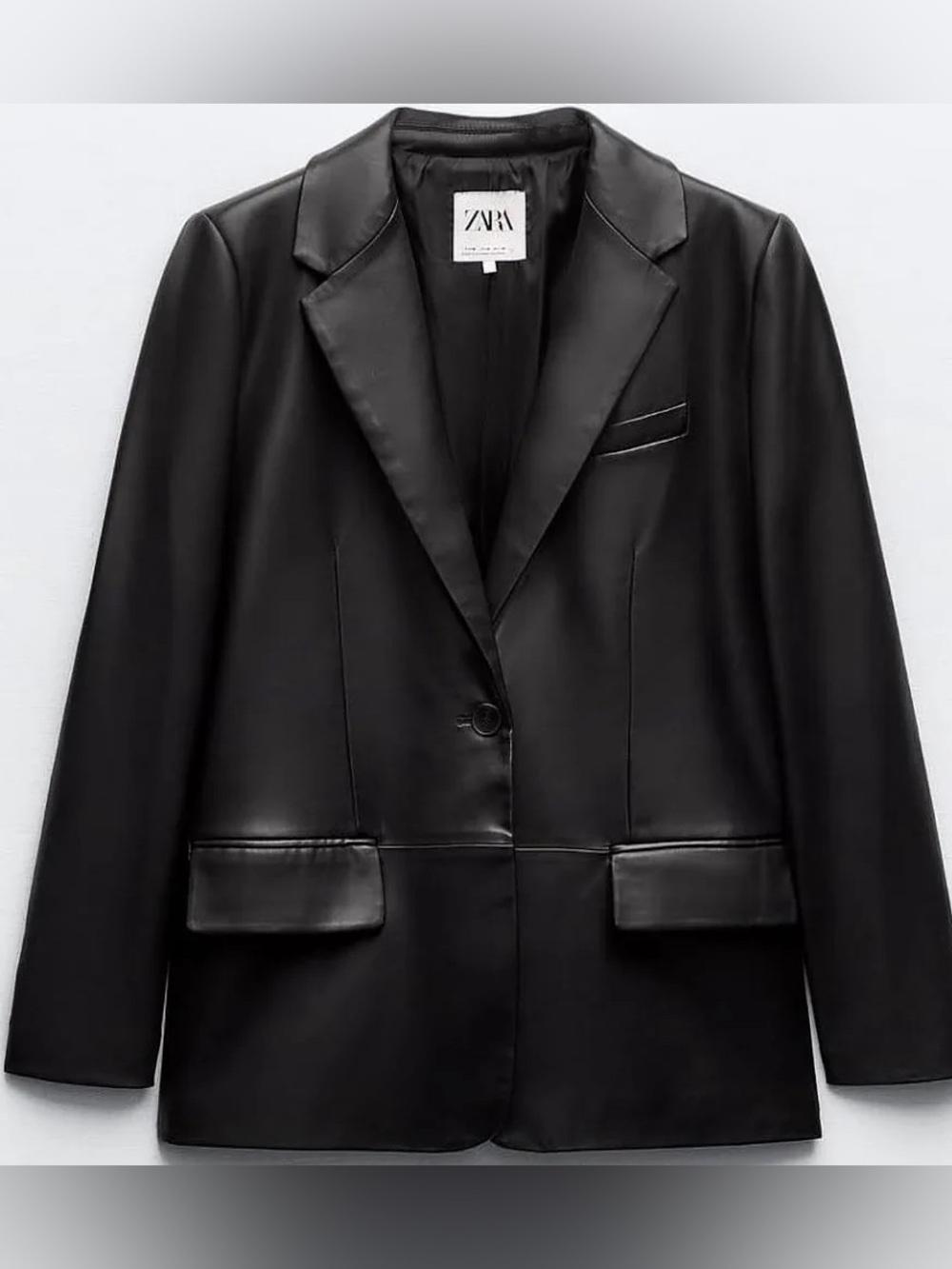 Zara Black Faux Leather Blazer with Notched Lapels